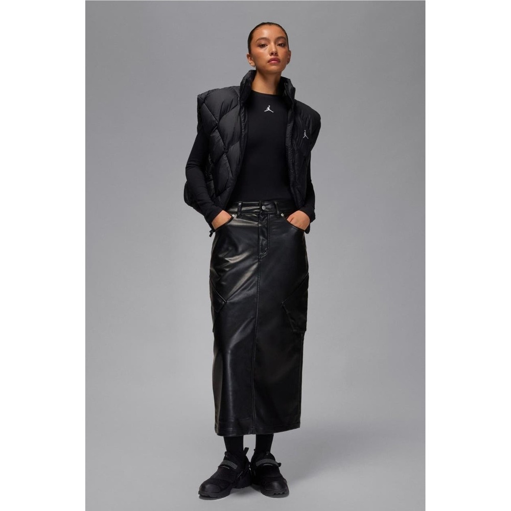 Jordan Faux Leather Cargo Skirt Womens Black Like New Midi Utility  Size M